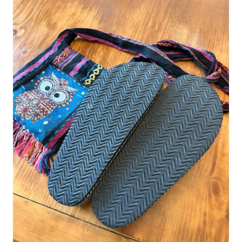 No Boundaries Platform Sandals 8.5 & Boho Owl Woven Crossbody Bag Bundle Set